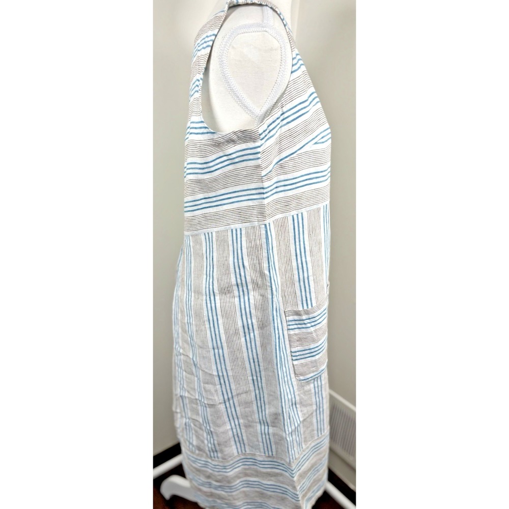 J. Jill‎ Love Linen S Striped Sleeveless  Maxi Linen Dress Pockets Coastal - Picture 6 of 11
